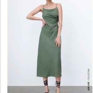 Zara Olive Green Cut Out Midi Dress - Size M